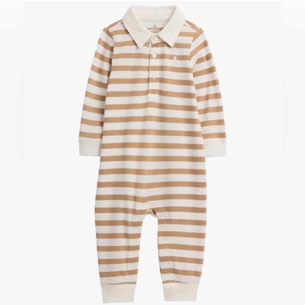 GAP Beige & White Striped Polo Footie
